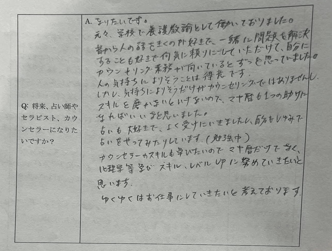 徳田美音さんの手書きアンケート4