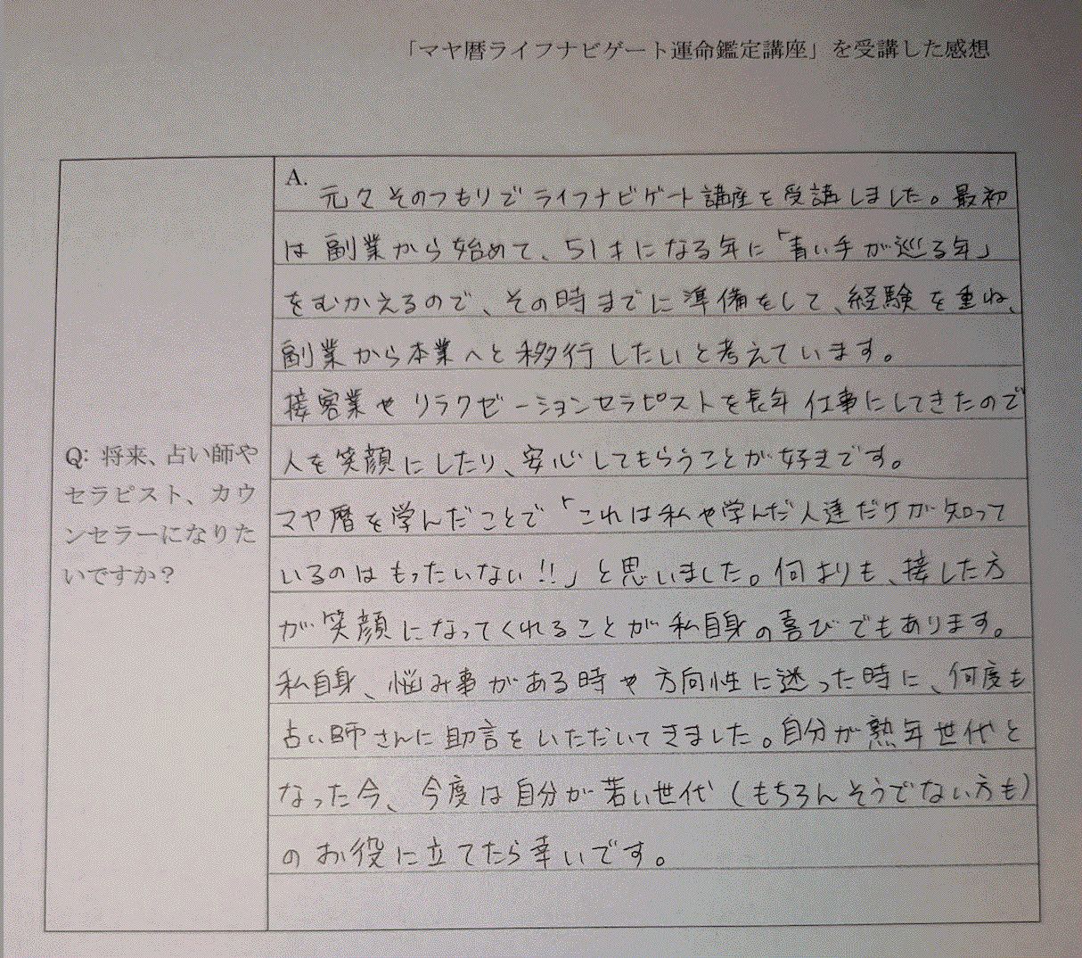 山本歩さんの手書きアンケート4